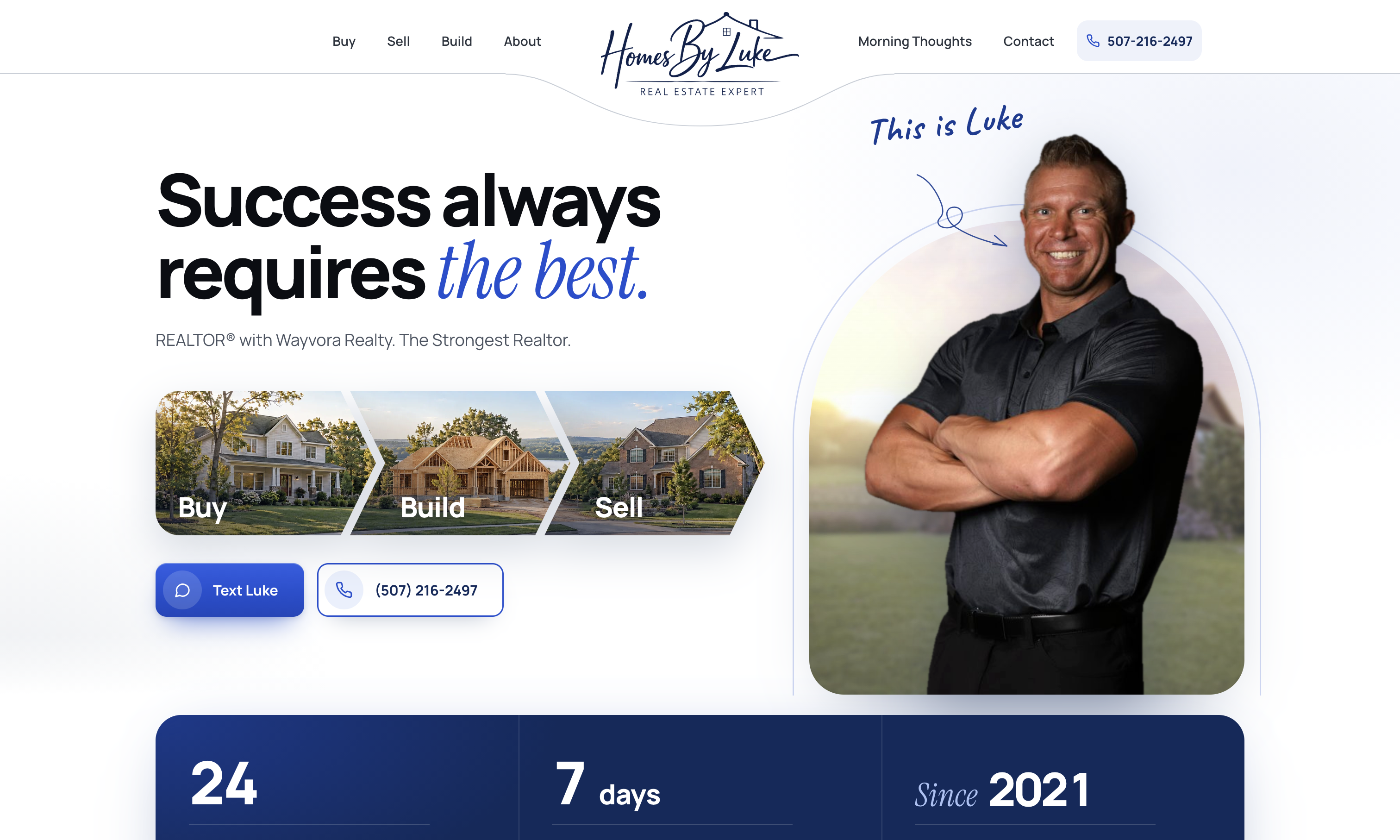 The Homes By Luke website built by Vyse, with Luke Miller and clear buying, building and selling paths